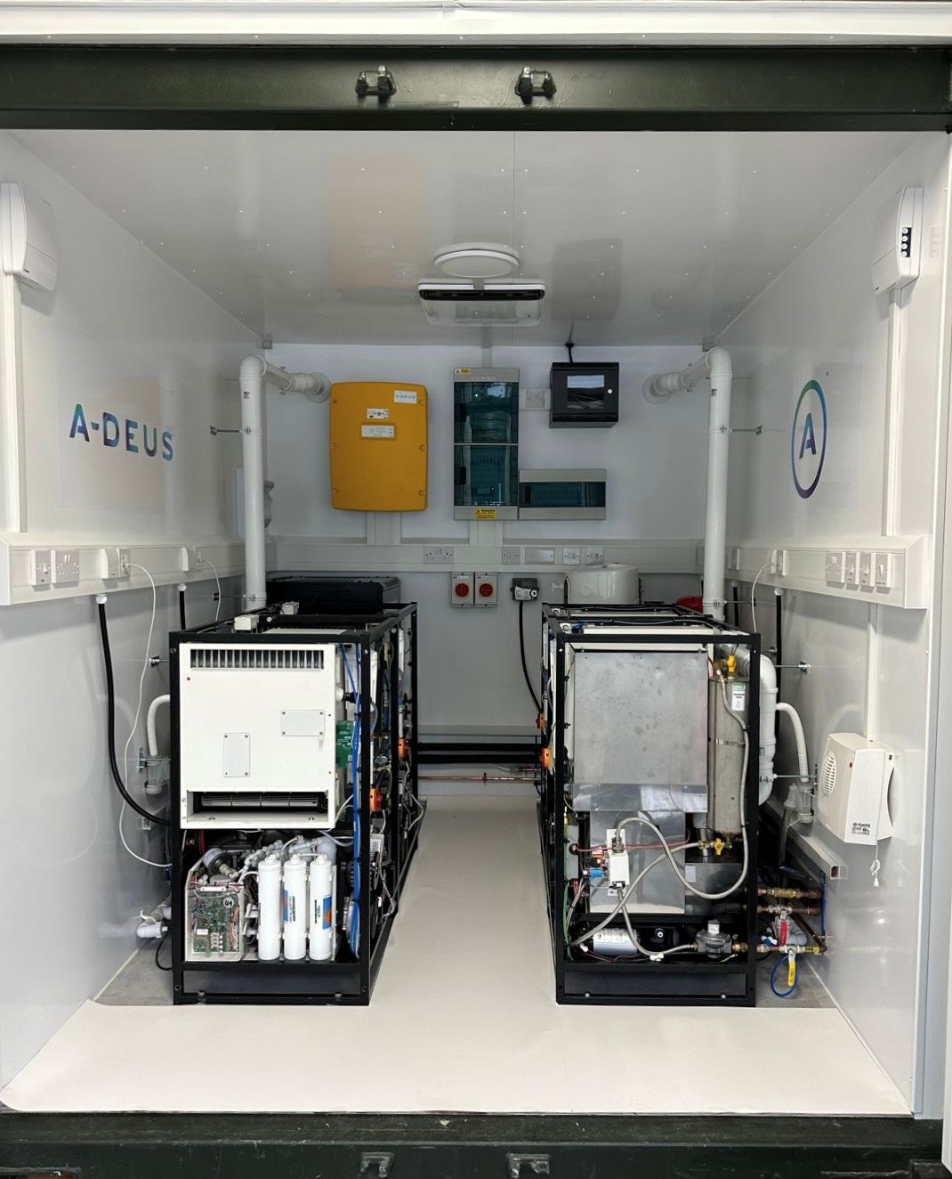 Interior of the Power Angel showcase system with fuel-cell and support modules visible.