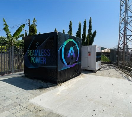Wide exterior view of Power Angel and supporting equipment at the Abuja commercial showcase site.